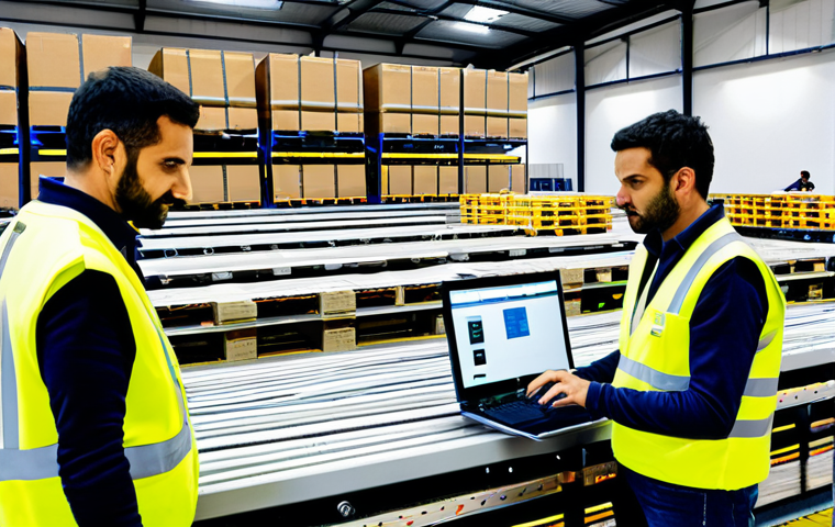 **Image:** A modern warehouse scene in Portugal.

**Prompt:** "Interior of a bright, modern warehouse in Portugal, fully automated with robotic arms sorting packages. Pallets of olive oil and vinho verde are visible. Workers in safety vests monitor the system from computer terminals. High efficiency, clean environment, safe for work, appropriate content, fully clothed, professional."