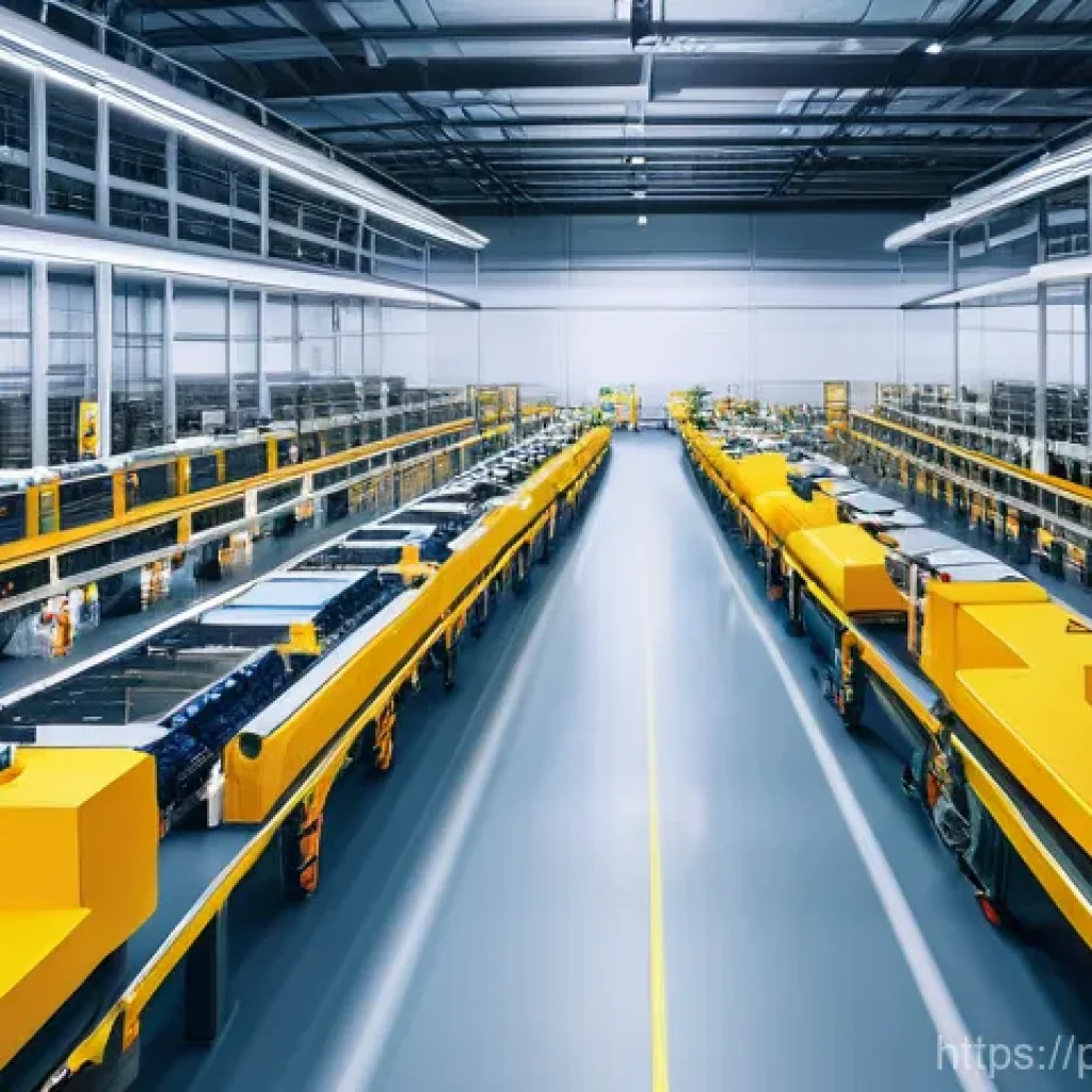 스마트물류 산업의 전망과 도전과제 - **Prompt:** "A panoramic view inside a highly advanced, brightly lit smart warehouse. State-of-the-a...