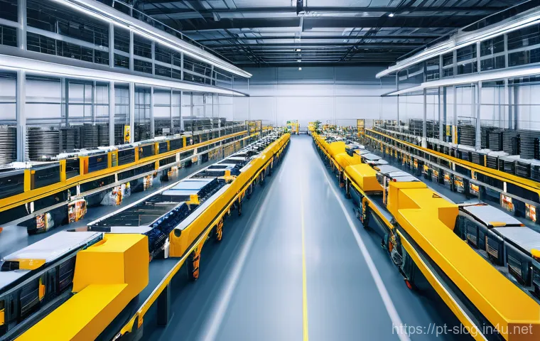 스마트물류 산업의 전망과 도전과제 - **Prompt:** "A panoramic view inside a highly advanced, brightly lit smart warehouse. State-of-the-a...