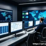 Home 20 스마트물류 직무 수행 능력 강화법 - A modern logistics control room with diverse professionals collaborating around large digital screen...